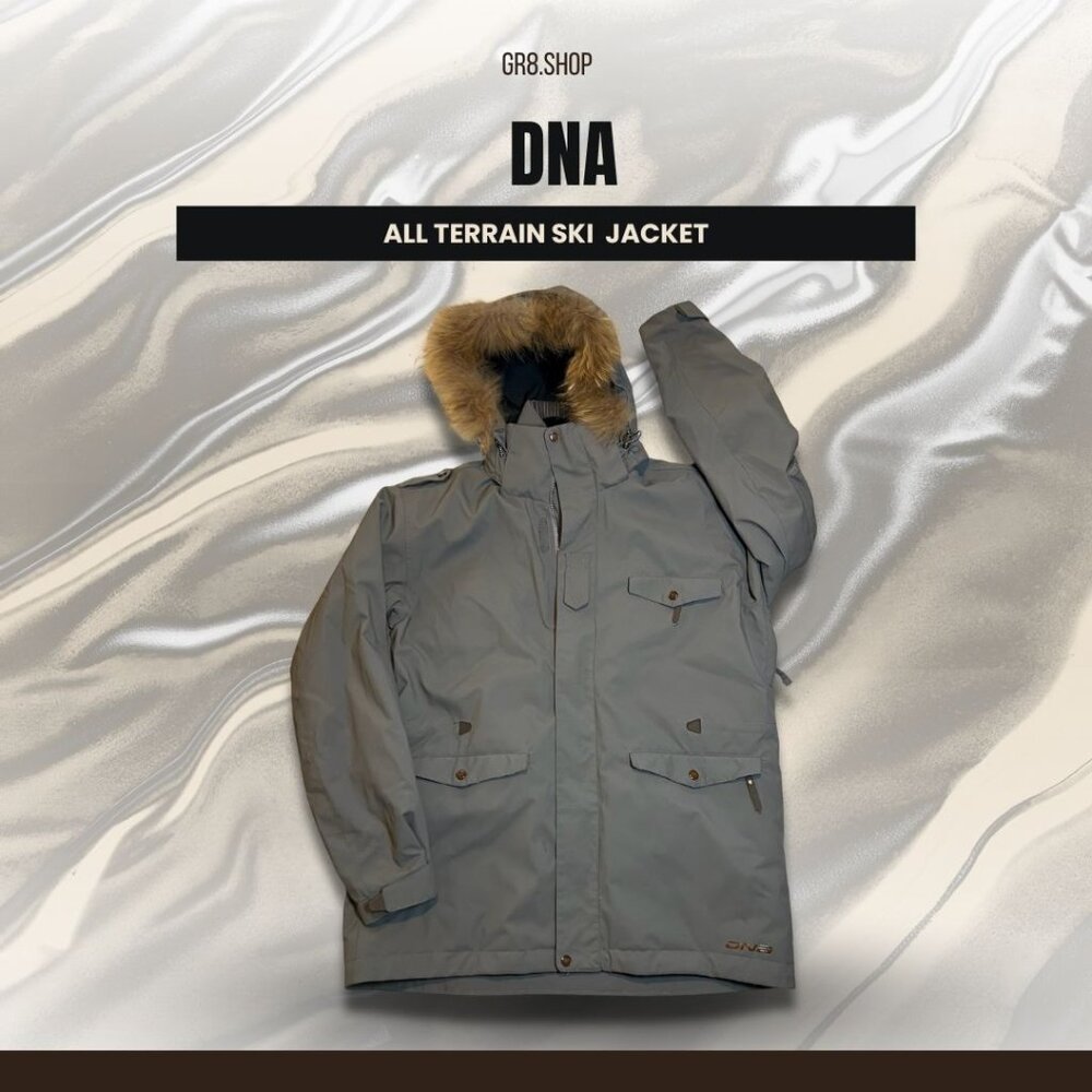 DNA All Terrain Ski Jacket XL Gray W/ Faux Fur Hood Adjustable Drawstring Pocket